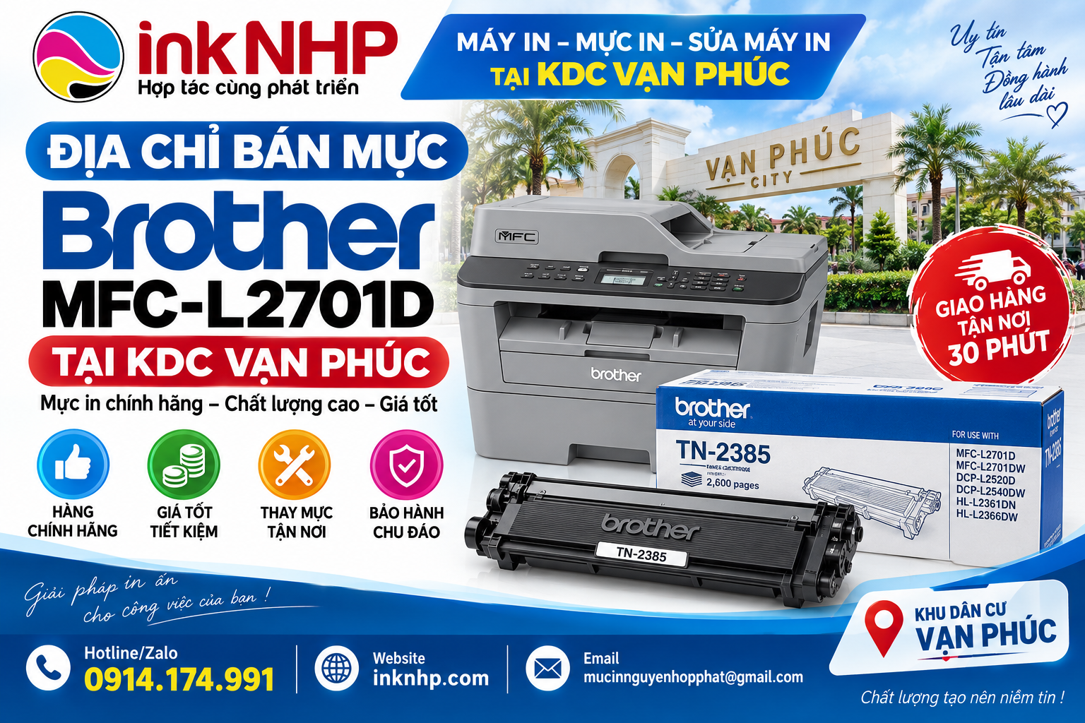 Địa Chỉ Bán Mực Brother MFC-L2701D Tại KDC Vạn Phúc